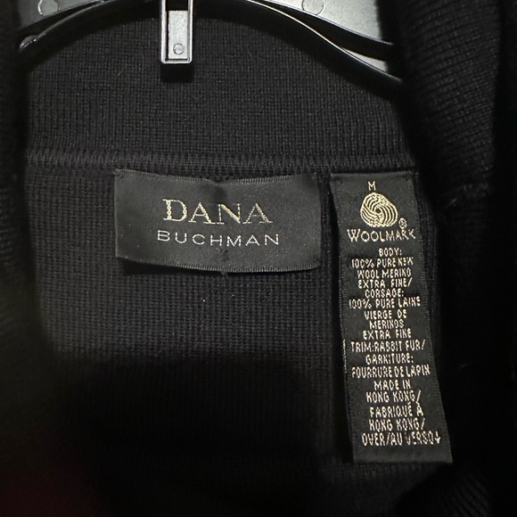 Dana Buchman Black Wool Turtleneck Sweater with Rabbit Fur Trim- size M EUC - Picture 4 of 7